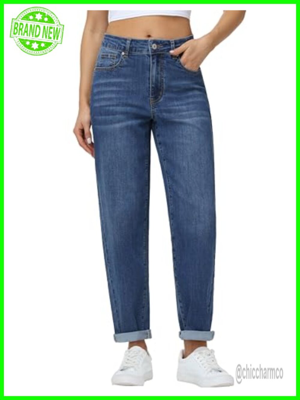 Boyfriend Jeans for Women Stretchy Baggy Denim High Waisted Tapered Leg